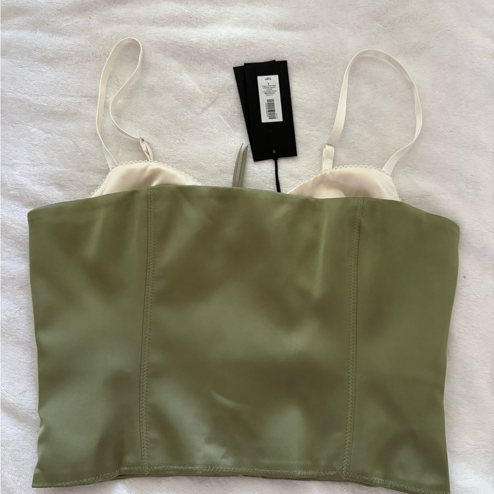 Aritzia TEN Green Satin Bustier Top